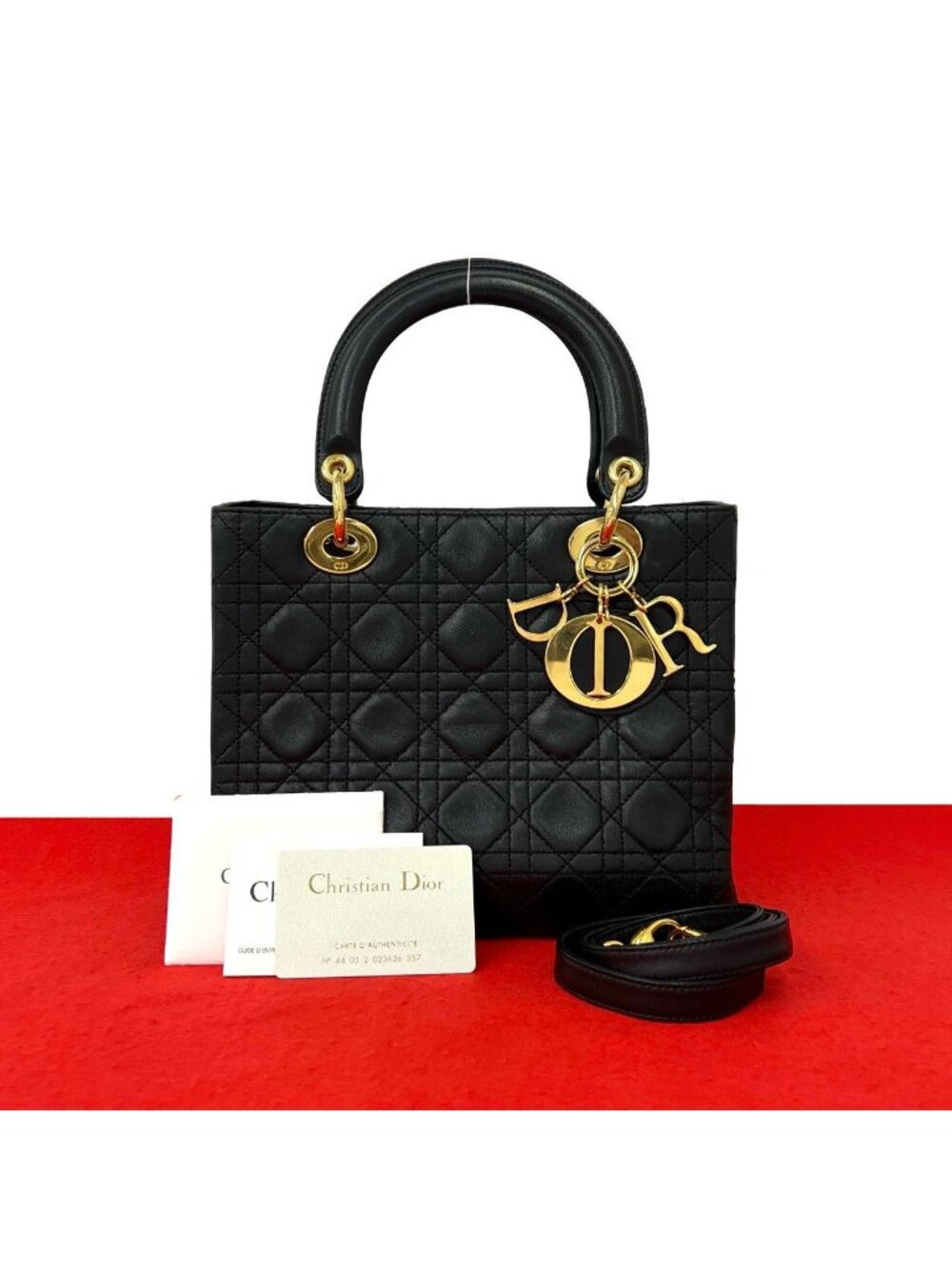 Dior Lady Cannage Stitch Leather 2-Way Shoulder Bag Black